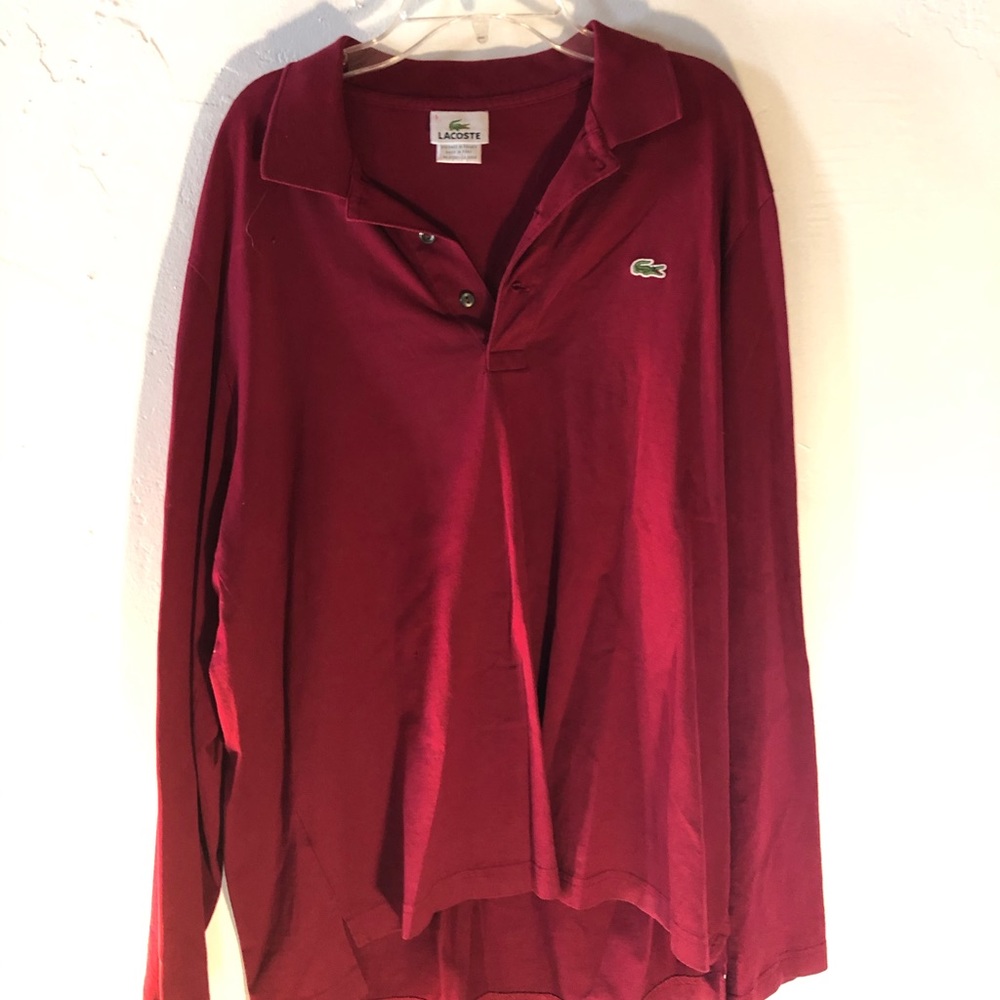 Lacoste size 5 long-sleeve collared shirt maroon